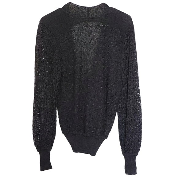BA02 * Joan Harper Plunging V Neck Knit Sweater Black Size S Vintage - Picture 2 of 7